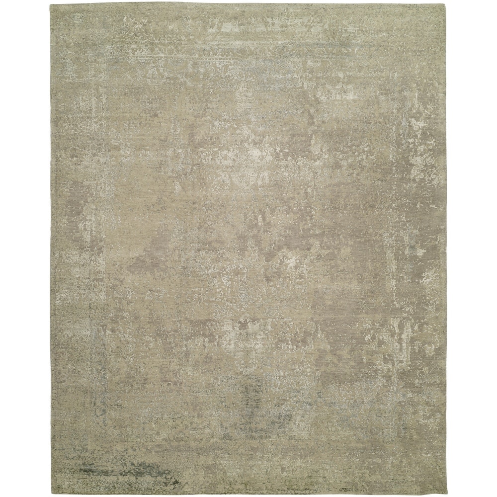 Modern Grey Hand-Knotted Wool & Viscose Area Rug