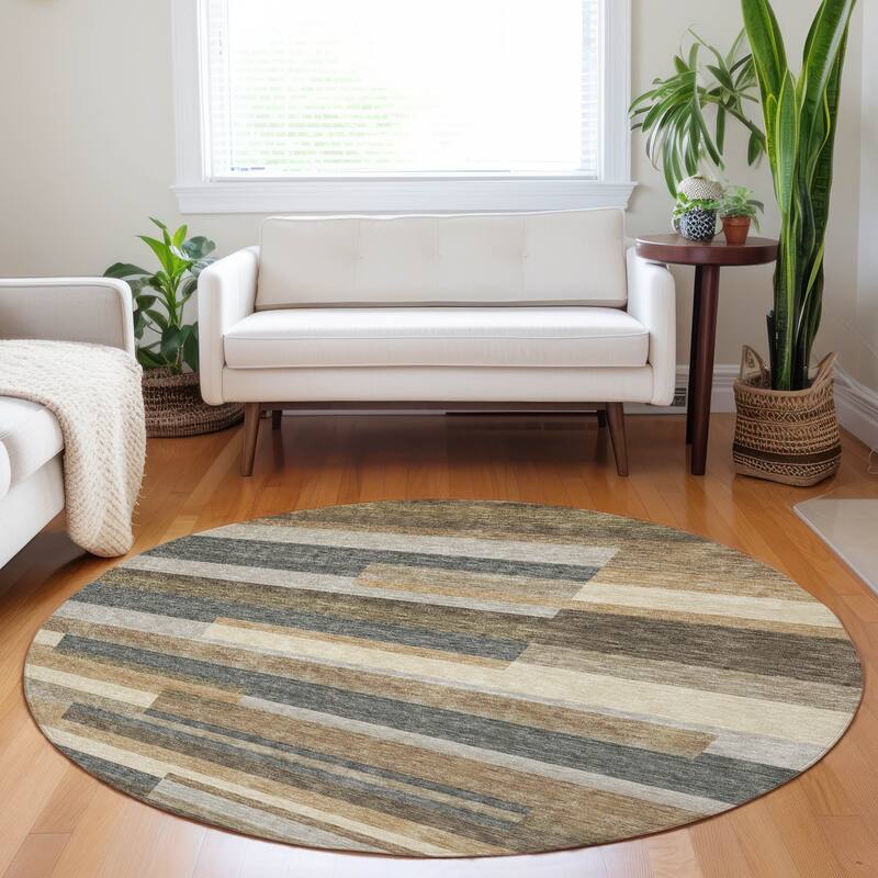 Premium Washable Super Soft Stripes Stacked Mayfield Rug - Taupe - 8' x 8' - Round