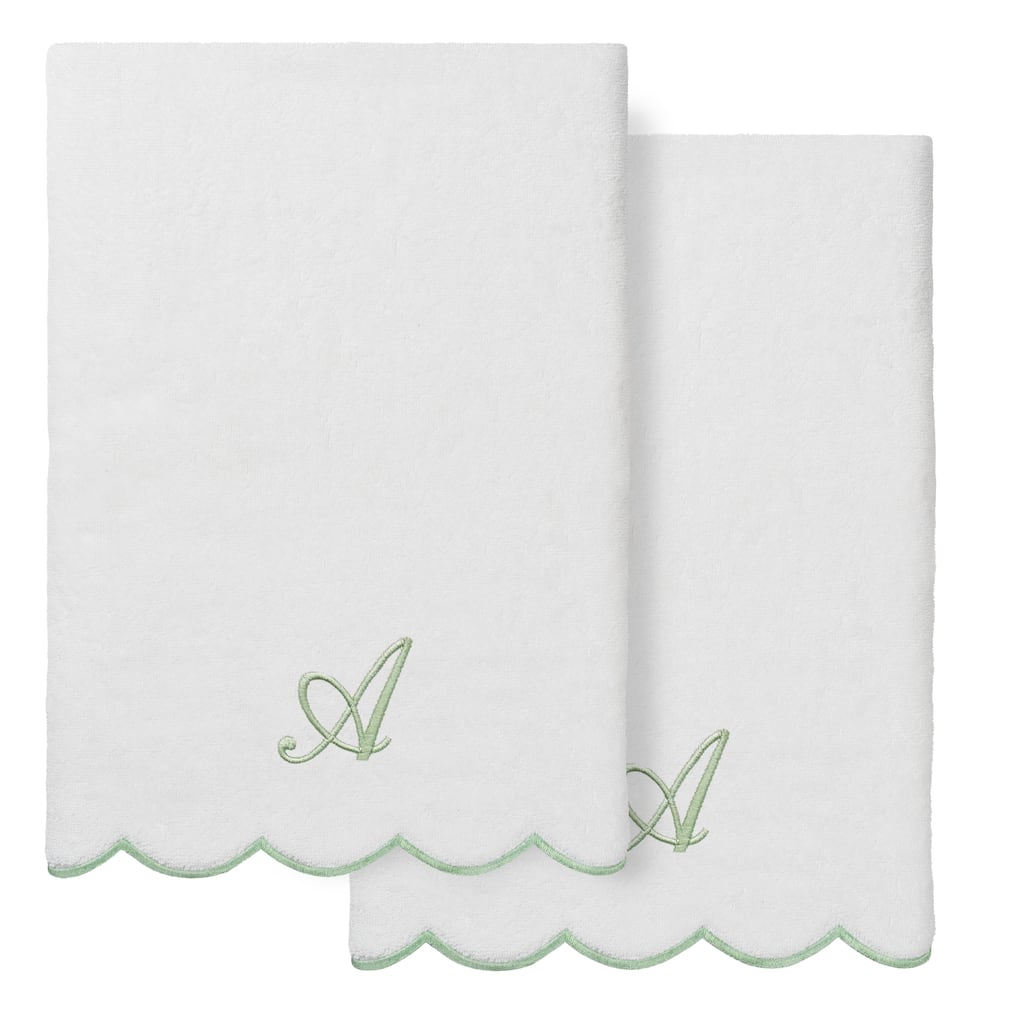 Authentic Hotel and Spa 100% Turkish Cotton Green ADORNIA Scallop Personalized 2 Piece Bath Towel Set - 2 Bath Towels