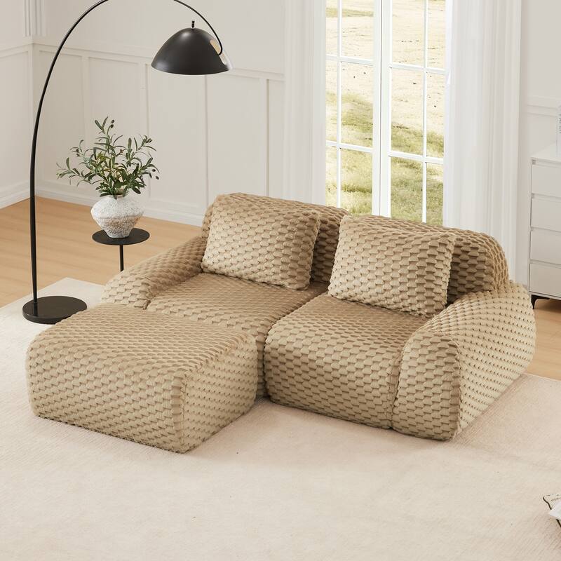 Roomfitters 82" Modular L-Shape Flannelette Sectional, No Assembly Boneless Cloud Sofa - Light Camel