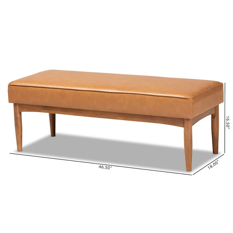 Arvid Tan Faux Leather and Walnut Brown Finished Wood Dining Bench