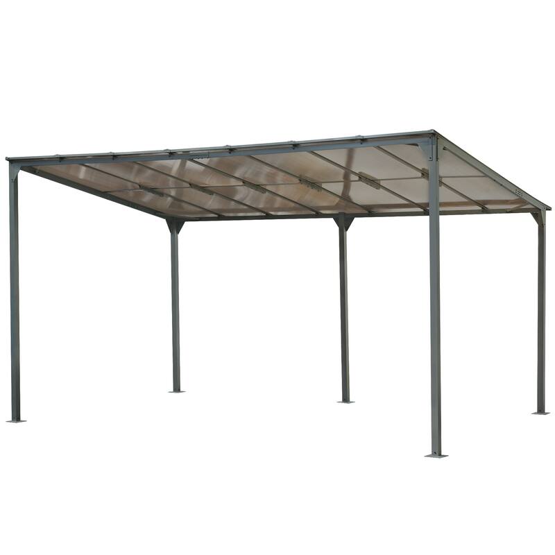 14.76x9.22 FT Wall-Mounted Outdoor Gazebo with Sloped Roof, Powder-Coated Iron Frame & PC Panels for Deck, Garden, Backyard