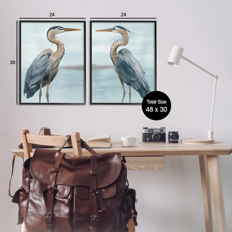 Stupell Detailed Heron Bird Duo 2 Piece Framed Giclee Art Set Design by Grace Popp