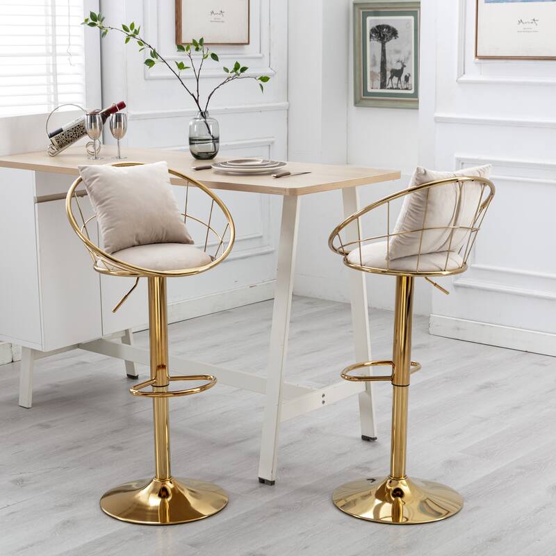 360° Swivel Bar Stools Set of 2, Modern Adjustable Counter Height Velvet Bar Chair, Kitchen Island Dining Chairs for Cafe Pub