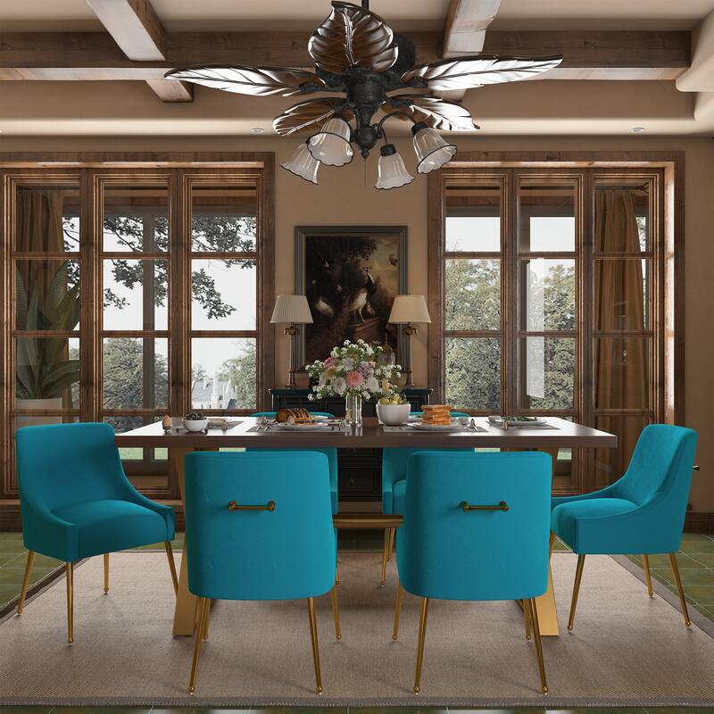 7-Piece Clihome Walut Wood Table with Velvet Chair Dining Chair