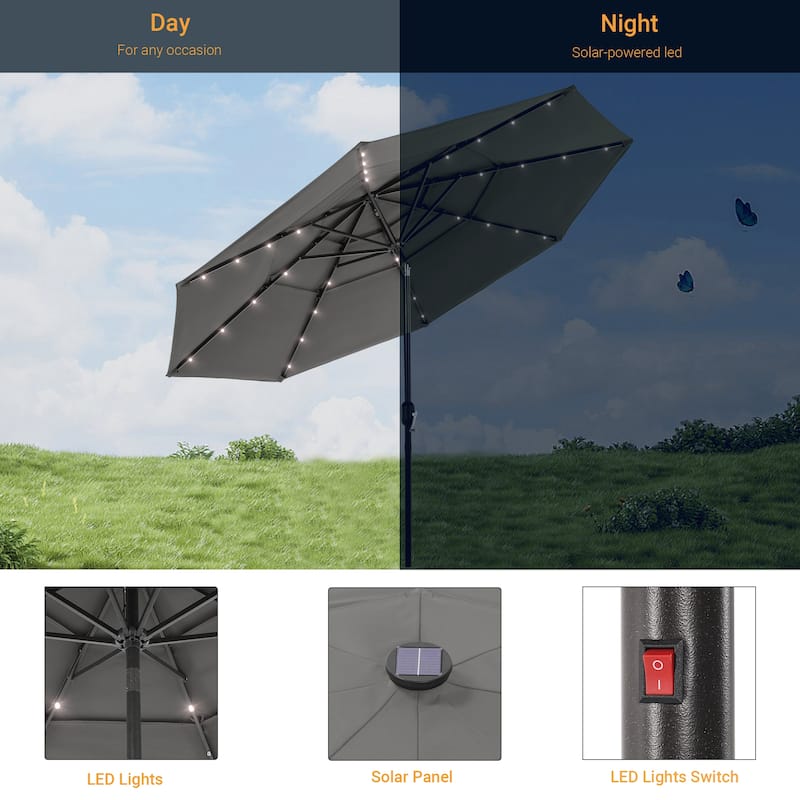 LIVOOSUN LED 10FT LED 3-layer Patio Umbrella with UPF50+, Tilt Function, and Wind-Resistant Design——Experience Outdoor Comfort