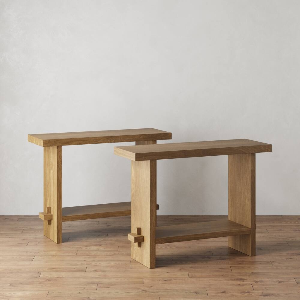 Nathan James Virgo Farmhouse 2-Tier Console Table in Wire-Brushed Wood Finish