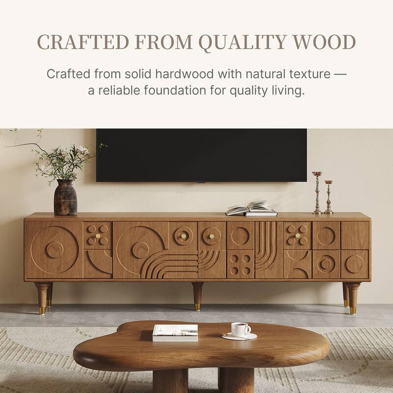 78.74" Mid-Century Modern TV Stands, Wood Media Console with Cabinets, Tall-Cast Legs