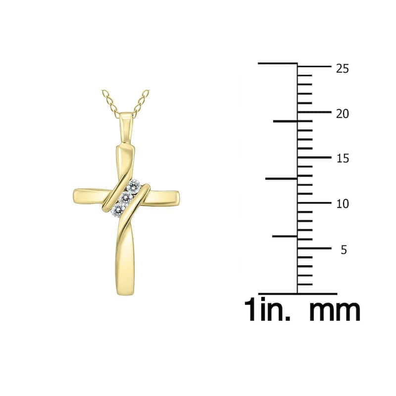 Marquee Three Stone Diamond Cross Pendant in 10K Yellow Gold
