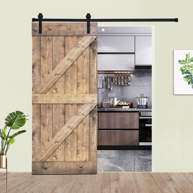 K4 Series Paneled Wood Barn Door with Installation Hardware Kit - 24" - Dark Walnut