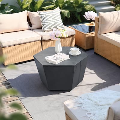 Jamaile 28" Hexagonal Garden Coffee Table, Magnesium Oxide Side Table, Geometric Modern Home Decor