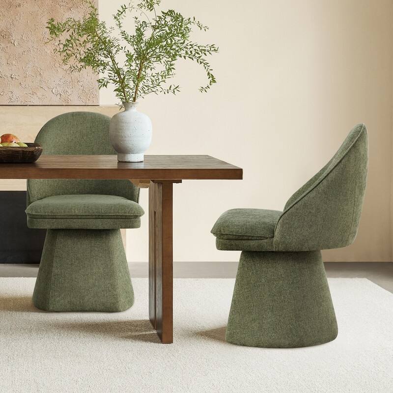 Darah Upholstered Swivel Armless Dining Chair Double-layered Cushions - Set of 2 - Moss Green