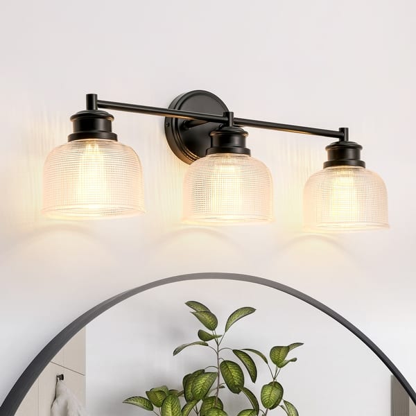 slide 2 of 39, Rennnsan 3-Light Modern Linear Dome Glass Bathroom Vanity Light/ Black, Chrome, Brass Wall Lighting over Mirror