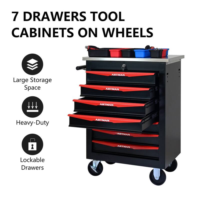 4/5/6/7 Metal Drawers Tool Cart with Wheels for Garage Workshop