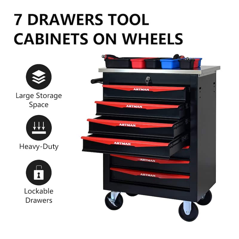7-Drawer Rolling Tool Cart with Wheels for Garage, Workshop & Warehouse