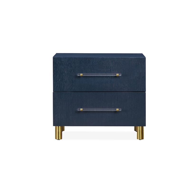 Argento Two Drawer USB Charging Nightstand in Navy Blue and Burnished Brass