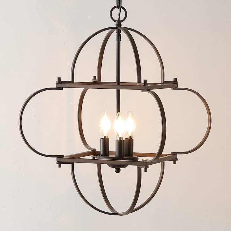 SAFAVIEH Lighting Kleoniki 24" Traditional Pendant (3-Bulb) - 24" W x 24" D x 87" H - Black/Brown - 24Wx24Dx87H
