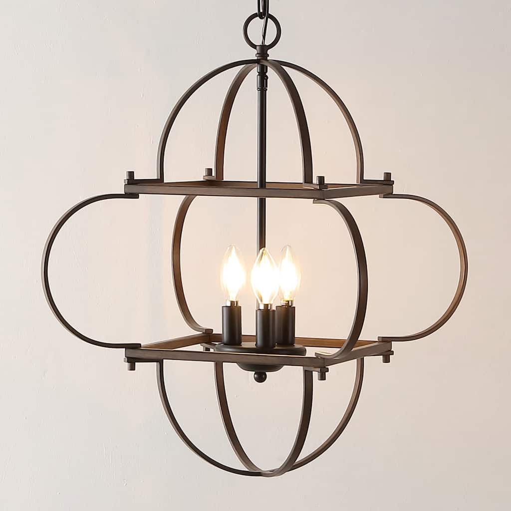 SAFAVIEH Lighting Kleoniki 24" Traditional Pendant (3-Bulb) - 24" W x 24" D x 87" H - Black/Brown - 24Wx24Dx87H