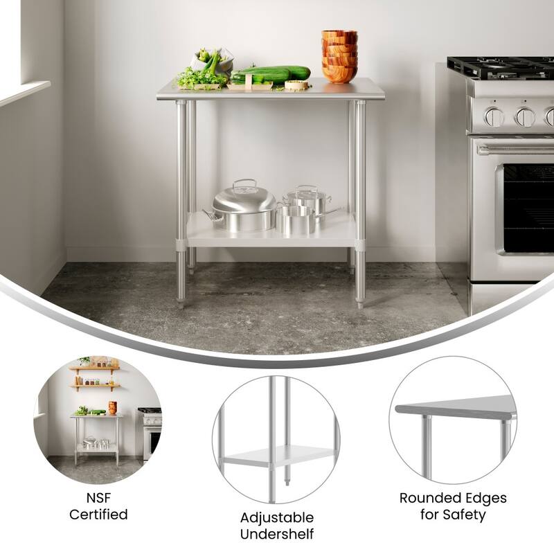 Stainless Steel 18 Gauge Work Table with Undershelf