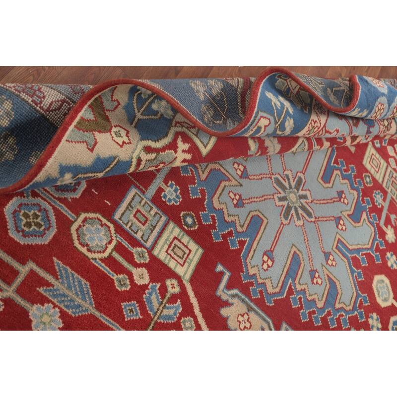 Geometric Kazak Area Rug Hand-Knotted Wool Carpet - 7'9" x 9'9"