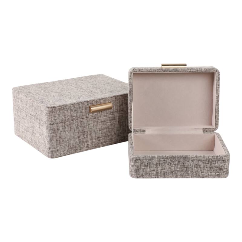 Fabric Organizer Box with Lid Modern (Set of 2) - 9" Brown - 9" x 7" x 4"