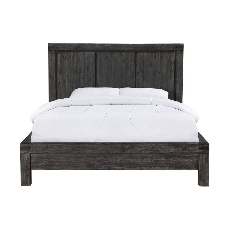 Pim Solid Wood Platform Queen Bed, Plank Panel Headboard, Brushed Gray