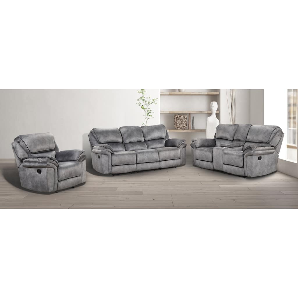 Transitional Gray Finish Sofa Recliner Set Pillow Top Arms