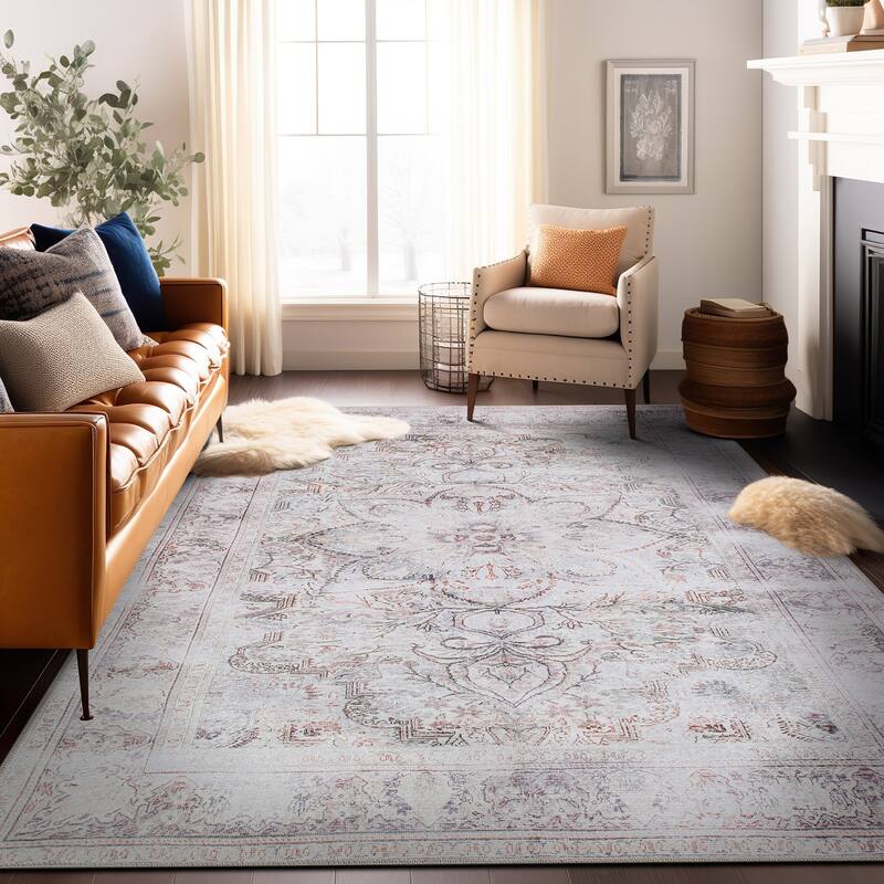 Bohemian Distressed Vintage Machine Washable Area Rug