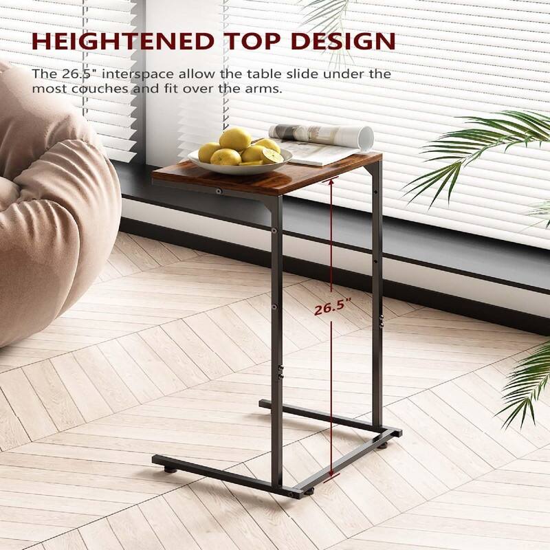 C Shaped End Table with Charging Station - 16"D x 10"W x 28"H