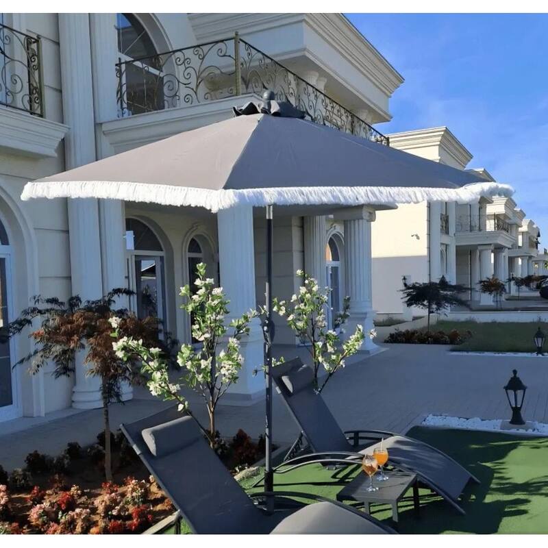 PURPLE LEAF 9 ft Patio Umbrella Outdoor Table Fringe Tassel Umbrellas with Tilt Button