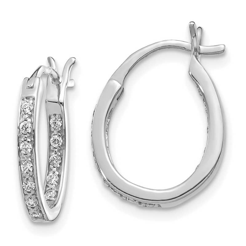 Curata 14k White Gold Diamond In Out Hoop Earrings - 15x14mm Wide 2mm Thick
