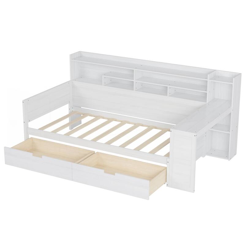 Wooden Twin Size Daybed with Storage Shelves
