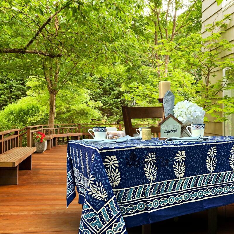Dabu Floral Hand Block Print Cotton Tablecloth Rectangle Collection