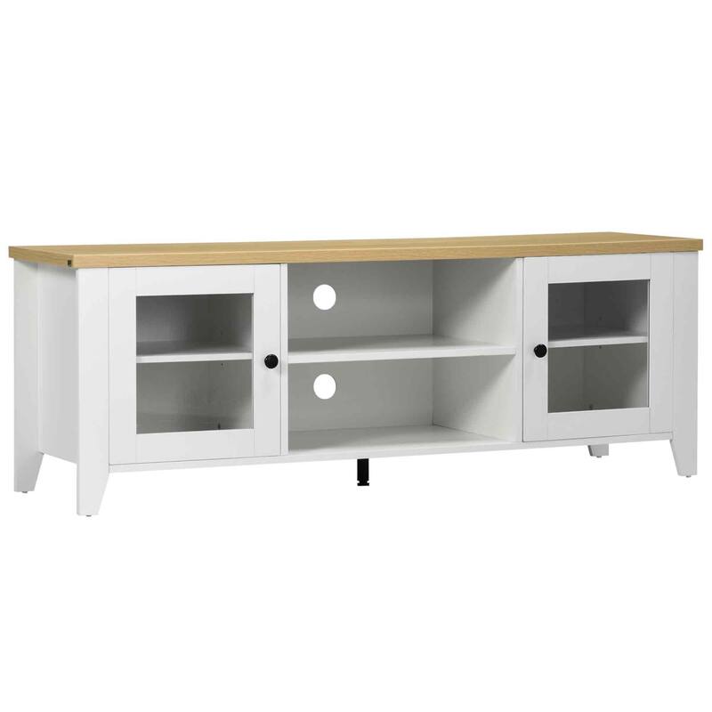 55 Farmhouse Wood TV Console with Open Shelves, Cabinets, and Cable Management for TVs up to 60 Inches. - White