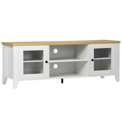 Modern 55 Wood TV Stand with Adjustable Shelves and Ample Storage for Game Consoles and Media, Farmhouse Style.