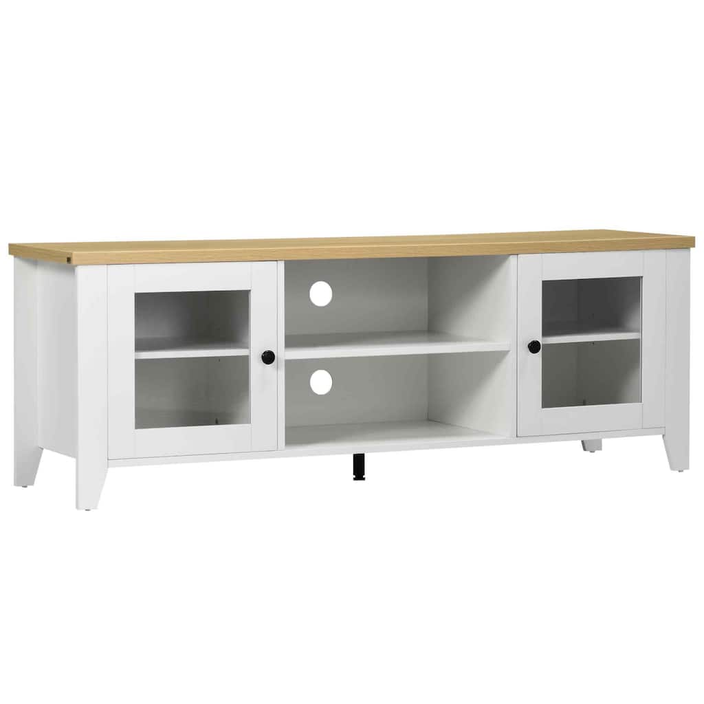 Modern 55 Wood TV Stand with Adjustable Shelves and Ample Storage for Game Consoles and Media, Farmhouse Style.