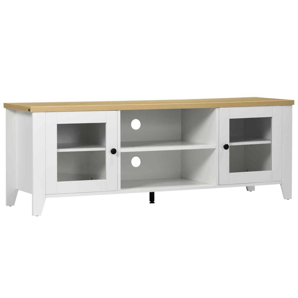 White 55" TV Stand with Cable Holes, Shelves & Cabinets for TVs Up to 60"