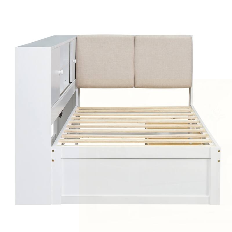 L-shaped Daybed Corner Bed with Storage Bookcase and USB Charging Ports