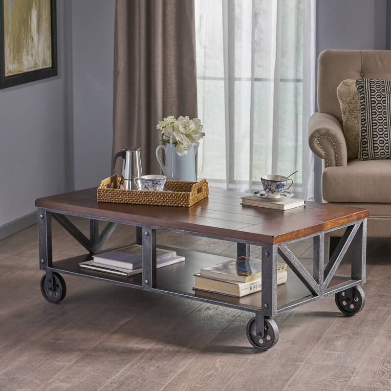 48" Rustic Brown and Black Rectangular Coffee Table