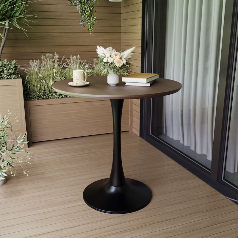Walnut color Round Dining Table, 31.5" Tulip Table Kitchen Dining Table 2-4 People with MDF Table Top & Pedestal Base