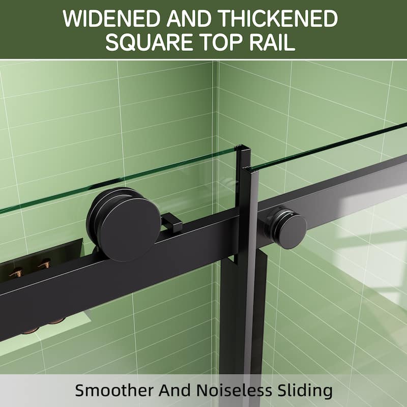 60x72 Single Sliding Shower Door, Slim Frame, 8mm Tempered Glass, Matte Black, 304 SS, 4 in Adjustable, Quiet Glide