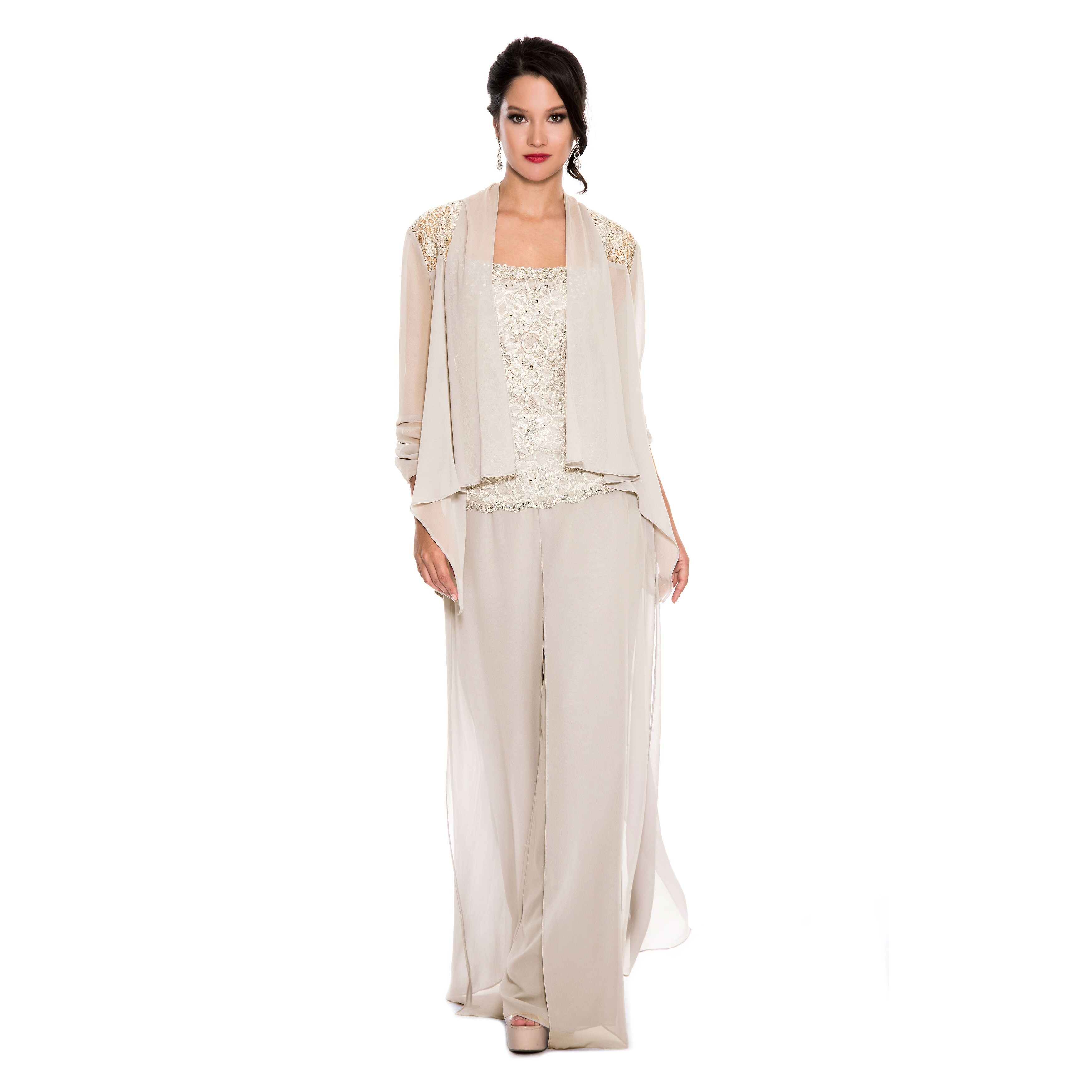 chiffon three piece pant suit