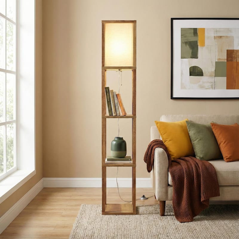 Golden Grace Long Arm Brass Floor Lamp - Beige