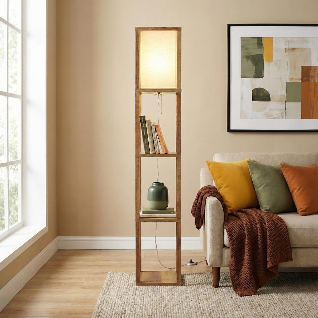 Golden Grace Long Arm Brass Floor Lamp - Beige