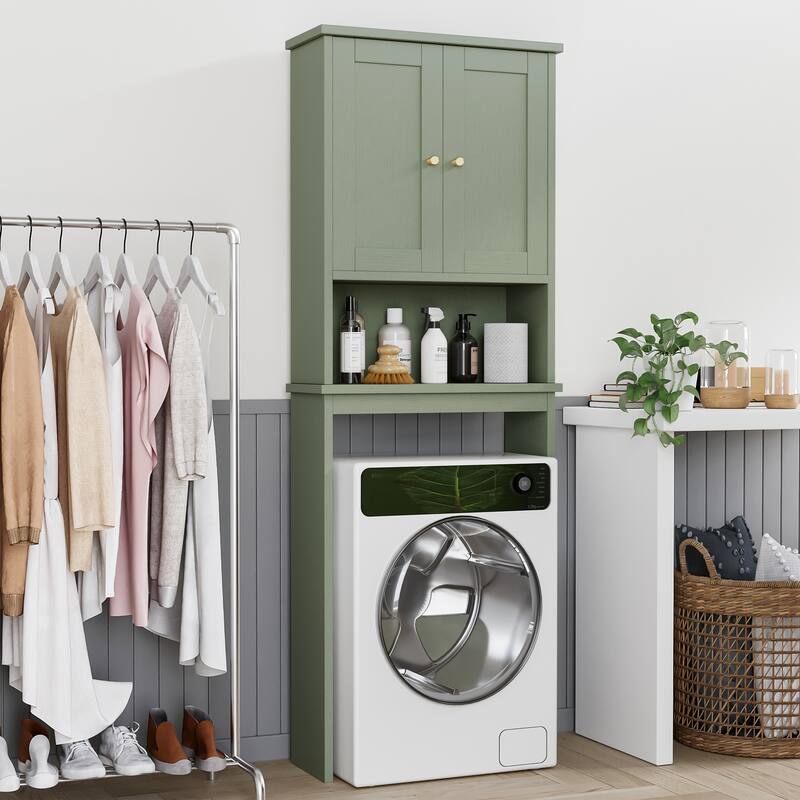 Futzca Over The Toilet Storage Cabinet with Adjustable Shelf & Glass Door - N/A