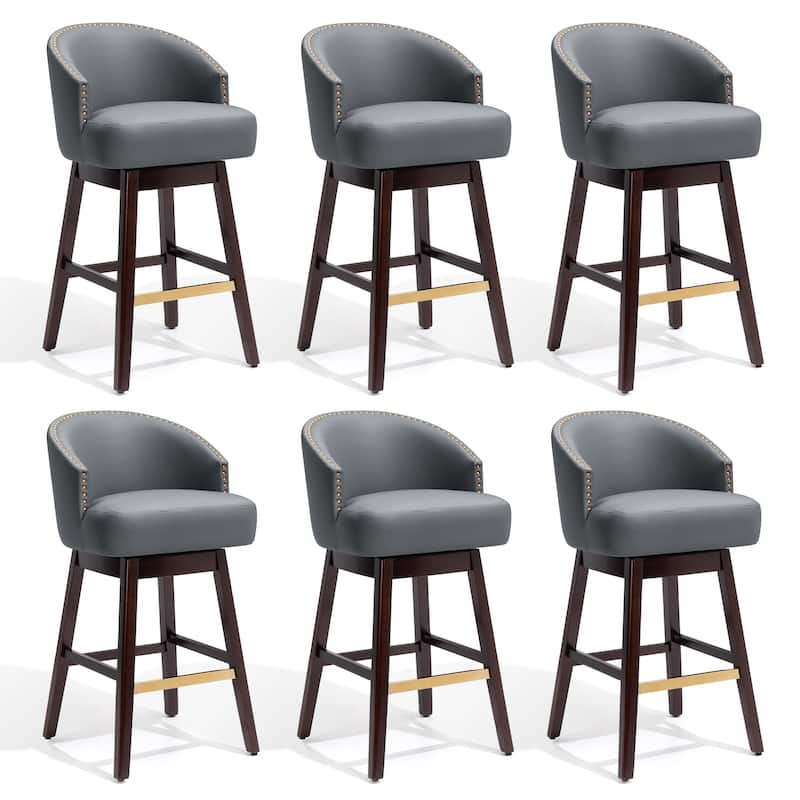 Bar Stools PU Leather / Linen Fabric Upholstered Solid Wood Swivel Barstool Set of 2/4