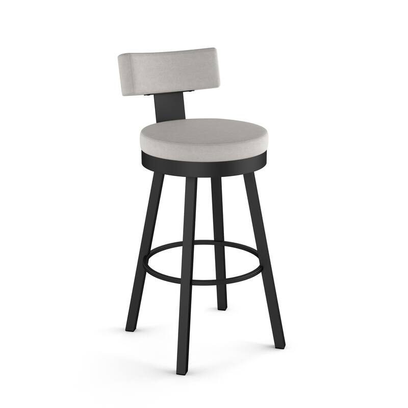 Amisco Morgan Swivel Counter and Bar Stool - Light Grey Polyurethane / Black Metal - Bar Height