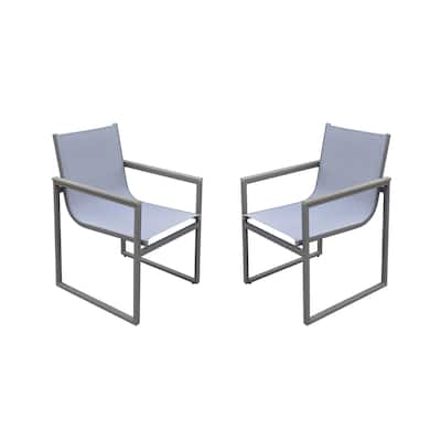 Bistro Modern Gray Sling Textilene Outdoor Patio Dining Chairs - Set of 2