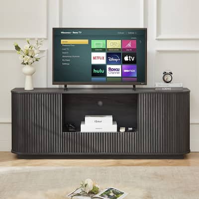 64" Stylish Wooden Cabinet with Wavy Design for TV Stand Ample Storage Space for Your Home