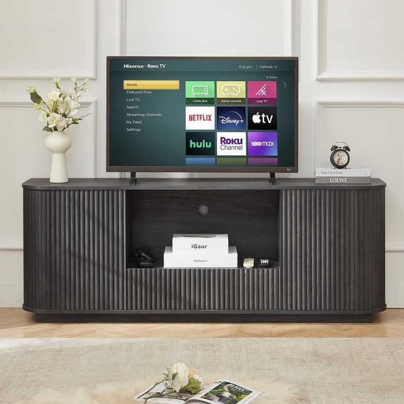64" Stylish Wooden Cabinet with Wavy Design for TV Stand Ample Storage Space for Your Home